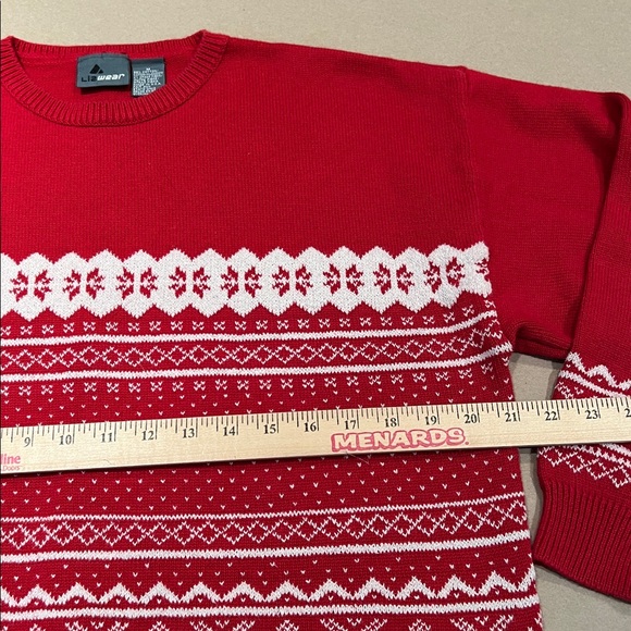 Vintage Red Fair Isle Embroidered Cotton Sweater Long Sleeves Crew Neck Nordic - Picture 8 of 9